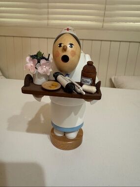 KWO authentic Wooden Nurse Figurine with Tray and Accessories - White & Blue